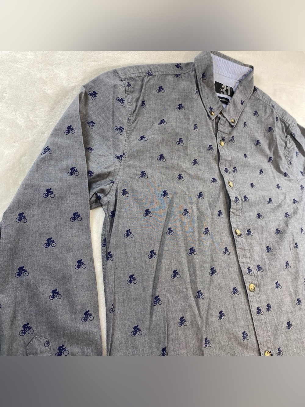 Simons Le 31 Bicycle Grey Button Down Long Sleeved Shirt Semi Fit Size Medium
